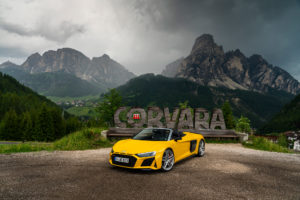 Yellow Audi R8 V10 Spyder in Corvara, Italy