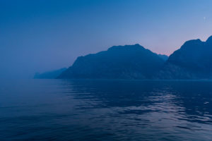 Lake Garda, Italy in purple twilight of the evening